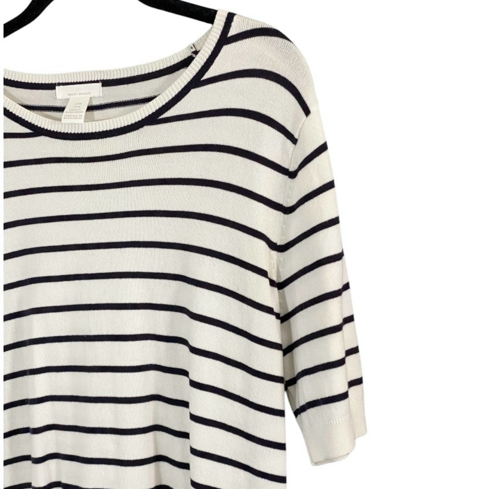 H&M Striped Fine Knit Top Cream Black Soft Stretch Coastal Preppy M Nautical - Picture 3 of 9